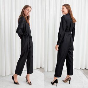 & Other Stories Black Wool Blend Boilersuit Tie Waist Straight Leg Jumpsuit 4